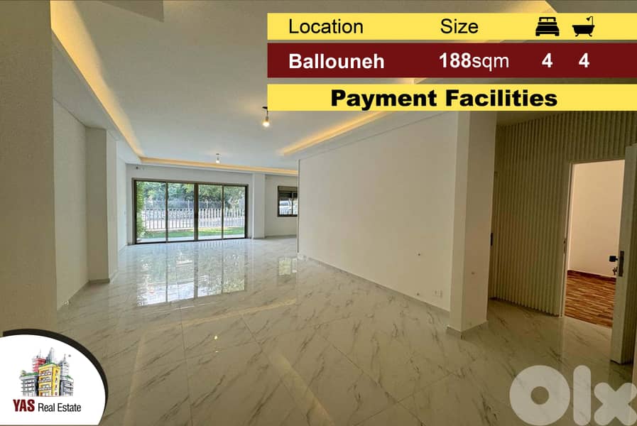 Ballouneh 188m2 + 80m2 Garden | High-End | New |Payment Facilities||MY 0