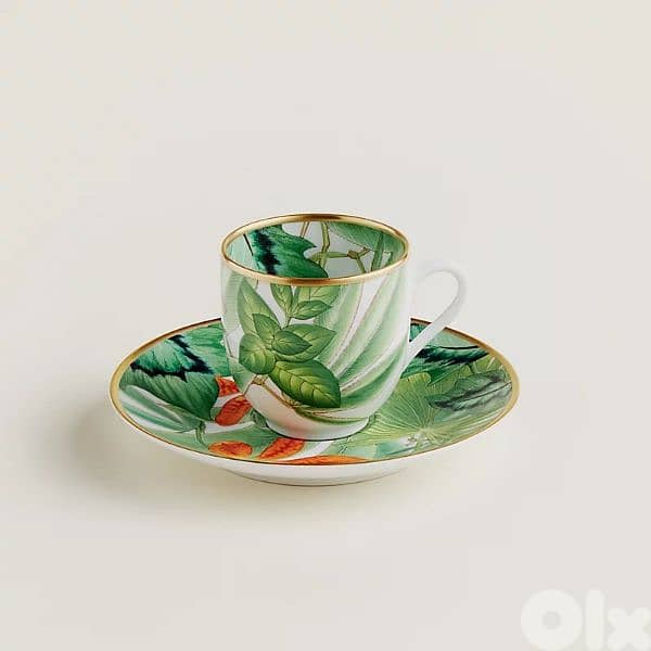 Hermes Passifolia Coffee cups and Sugar Bowl (Never used) 0