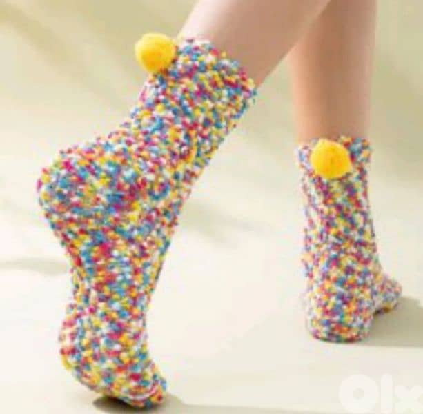 cute women's wool warm pompom socks 0
