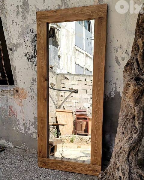 mirror rustic style مراية خشب 0