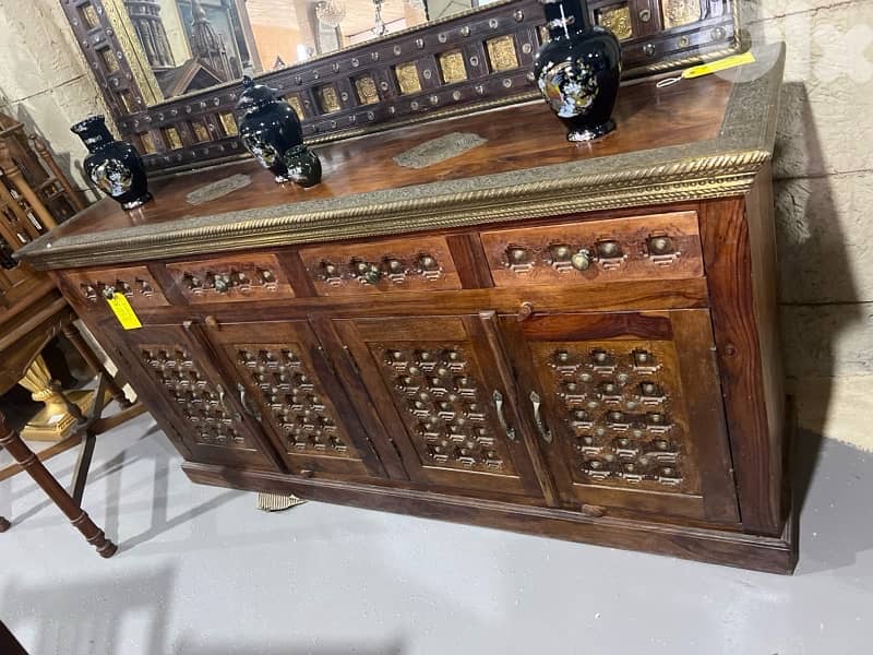 solid wood teak dining table with 6 chairs mirroe and dersoir 6