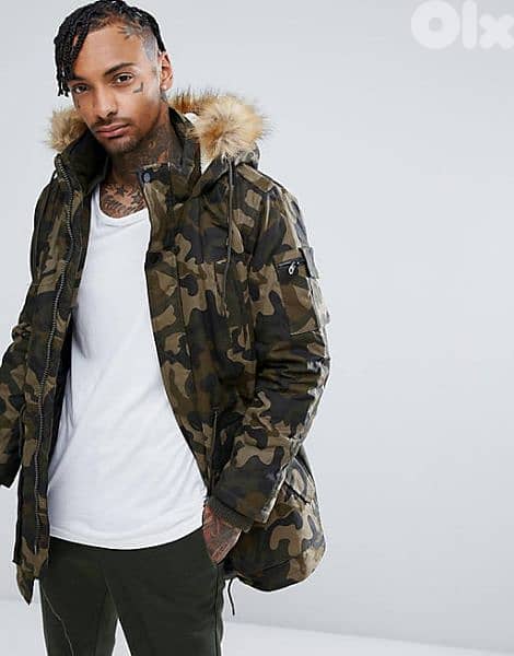 Men Military Camo Parka Bershka Jacket 0