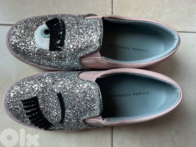 Chiara Ferragni Glitter Embellished Slip-On Sneakers size 39 4
