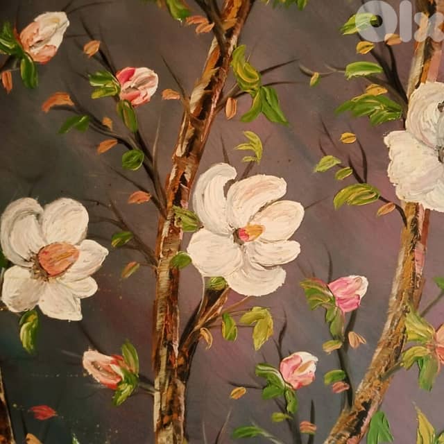 Floral Canvas Painting – ‘Blossoming Serenity', 65 x 65 cm 1