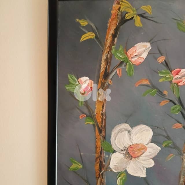 Floral Canvas Painting – ‘Blossoming Serenity', 65 x 65 cm 2