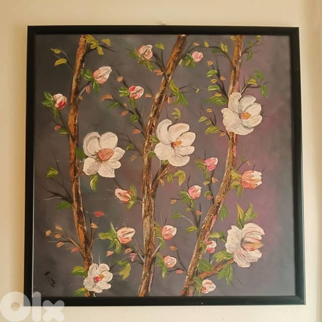 Floral Canvas Painting – ‘Blossoming Serenity', 65 x 65 cm 3