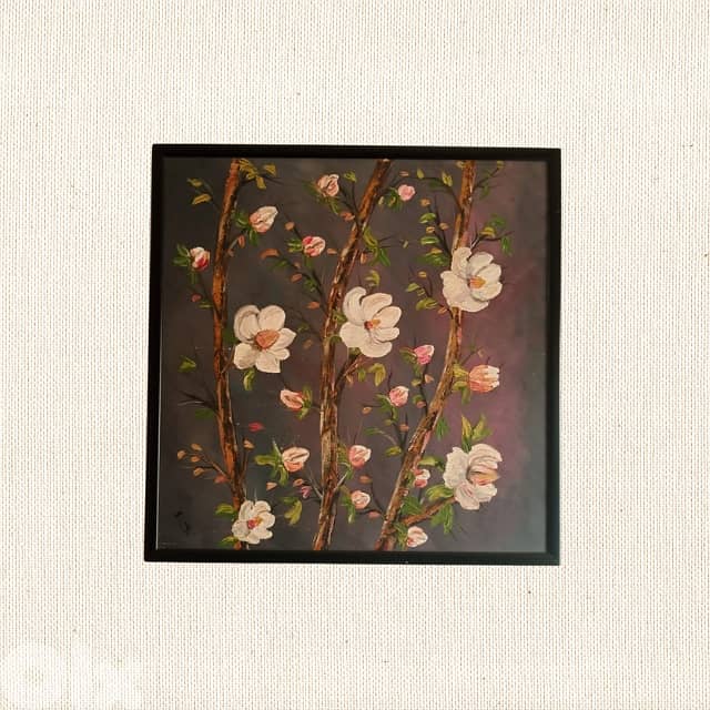Floral Canvas Painting – ‘Blossoming Serenity', 65 x 65 cm 4