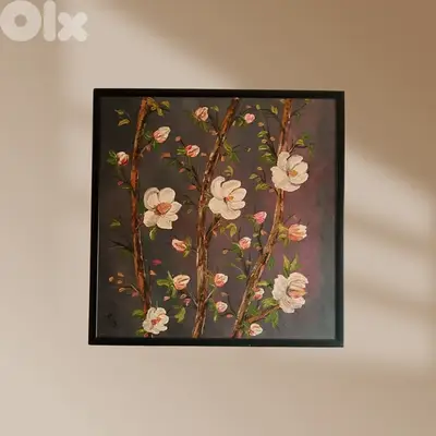 Floral Canvas Painting – ‘Blossoming Serenity', 65 x 65 cm