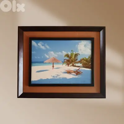 Beach View Portrait, Dual Border Frames on Canvas 44 x 54 cm