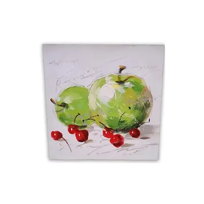 Apples and Cherries Canvas Painting 30x30 Acrylic Portrait