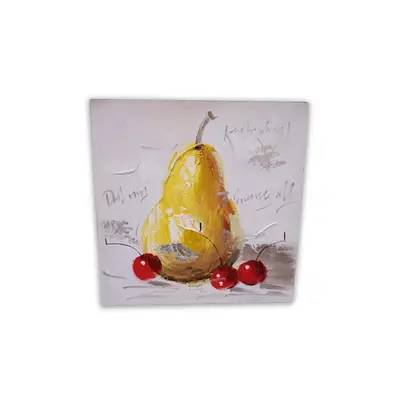 Pear & Cherries Canvas Painting — 30x30 Acrylic Art