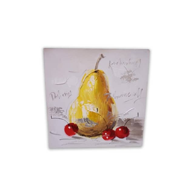 Pear & Cherries Canvas Painting — 30x30 Acrylic Art 0