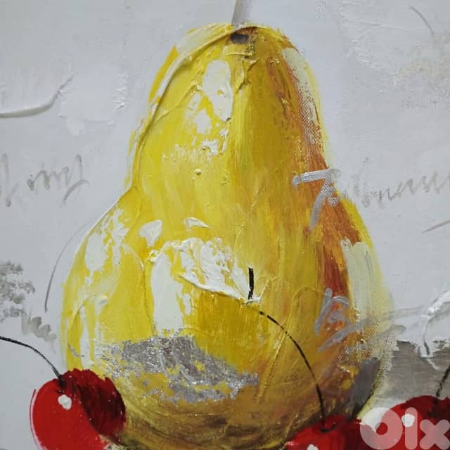 Pear & Cherries Canvas Painting — 30x30 Acrylic Art 1