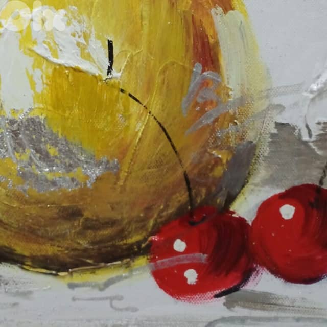 Pear & Cherries Canvas Painting — 30x30 Acrylic Art 2