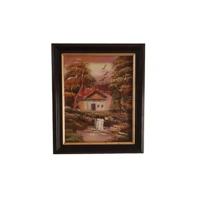 Village House Painting on Canvas 31 x 26 Bordered Picture