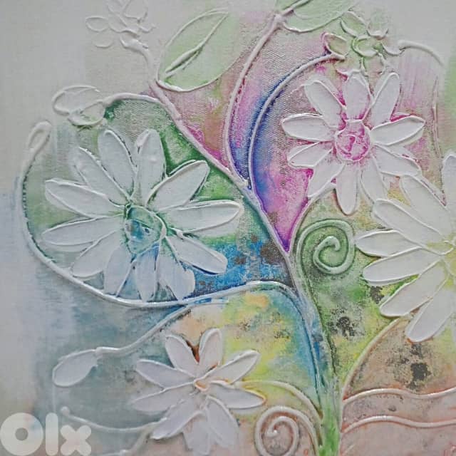 Textured Floral Canvas Painting — 30x30 Acrylic Daisies 1
