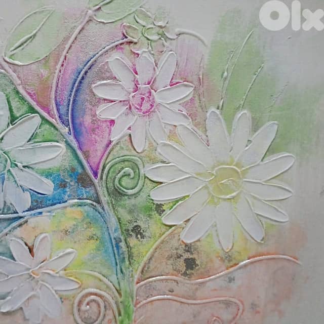 Textured Floral Canvas Painting — 30x30 Acrylic Daisies 2