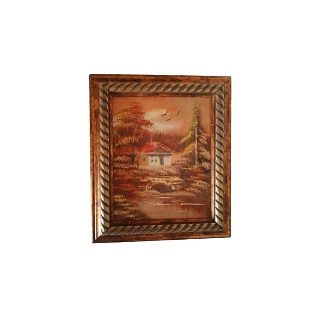 Autumn Home Painting, Warm Tones with Brown Border 33 x 28 0