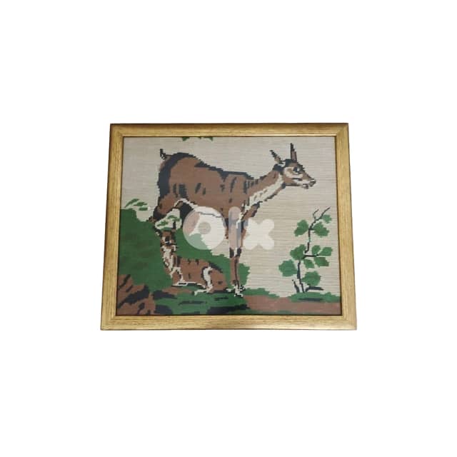 Couple Deer Textile Portrait, Light Brown Border 33.5 x 39.5 0