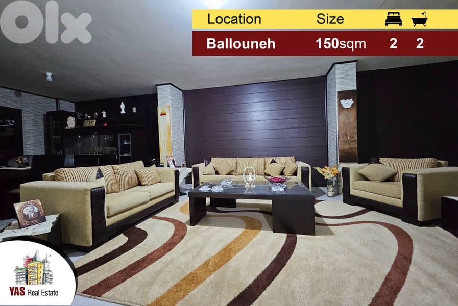 Ballouneh 150m2 | 30m2 Terrace | Open View | Well Maintained | TO | 0