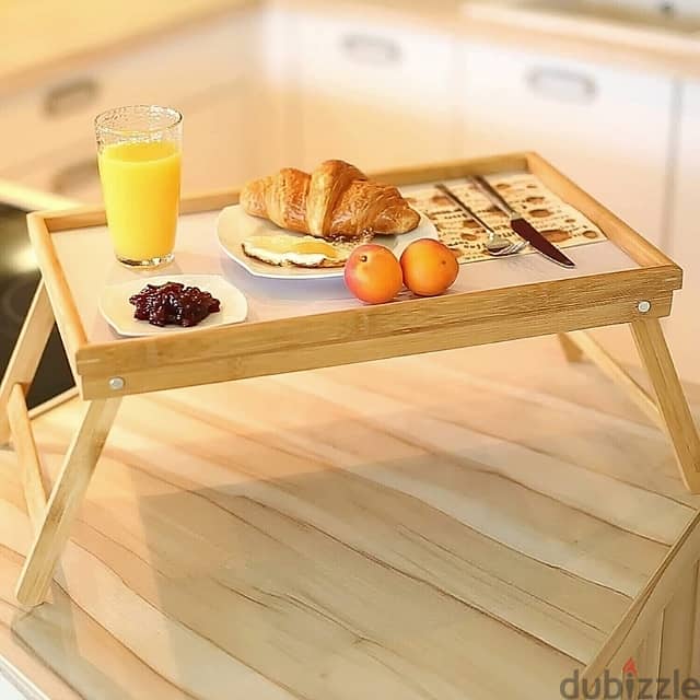 Bamboo Food Tray, Foldable Meal-Serving Tray 0