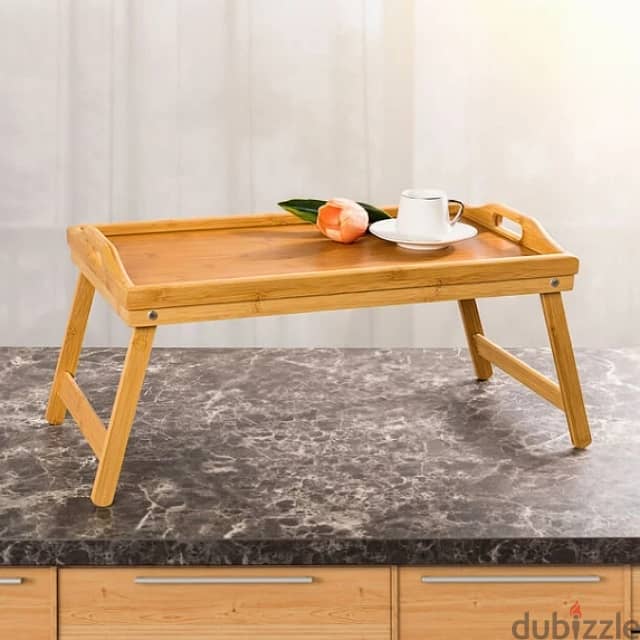 Bamboo Food Tray, Foldable Meal-Serving Tray 2
