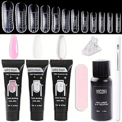 Poly Gel Nail Kit - 3 Colors Poly Gel Poly Nail Gel Kit with Nail Form