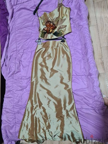 Two-piece Olive Green/Gold Dress 0