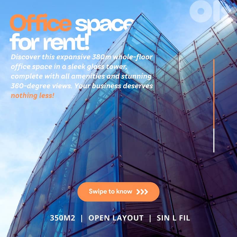 JH24-3281 350m office for rent in Sin l Fil, $ 3500 cash 0
