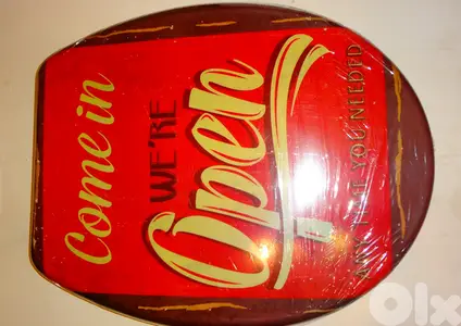 Decorative toilet seat cover "come in we re open" by home creation