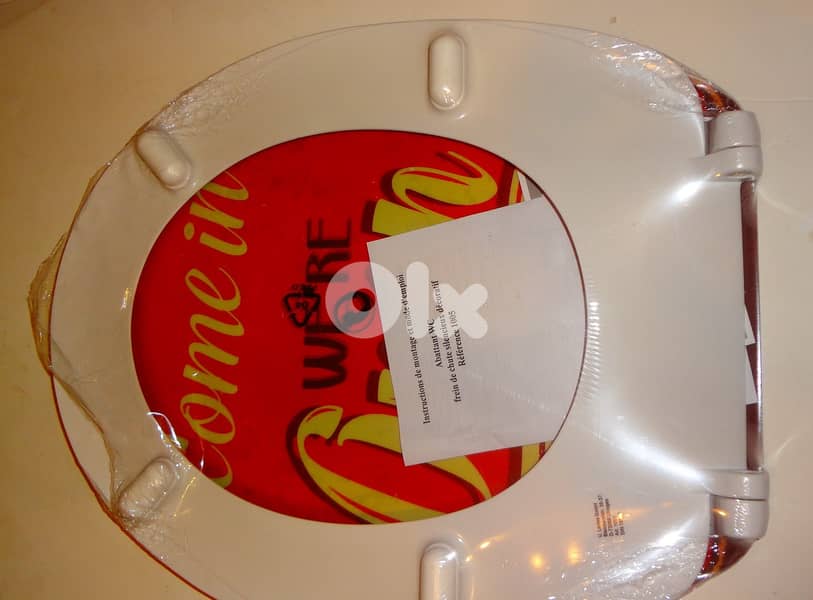 Decorative toilet seat cover "come in we re open" by home creation 1