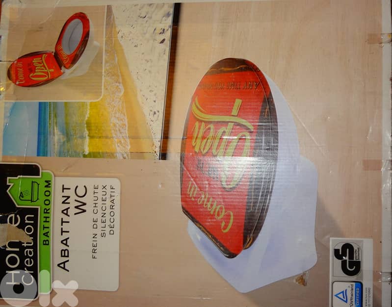 Decorative toilet seat cover "come in we re open" by home creation 2