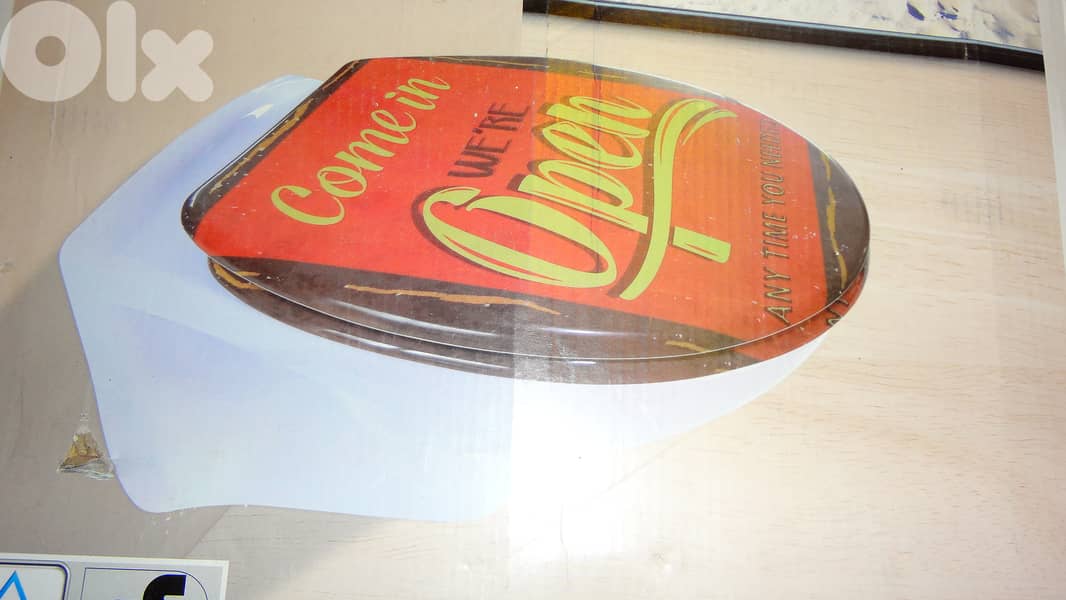 Decorative toilet seat cover "come in we re open" by home creation 3