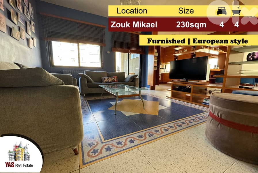 Zouk Mikael 230m2 | Furnished | European style | Decorated | EL | 0