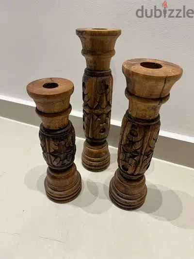 set of 3  unique pieces carved decorative candle imported from Bali