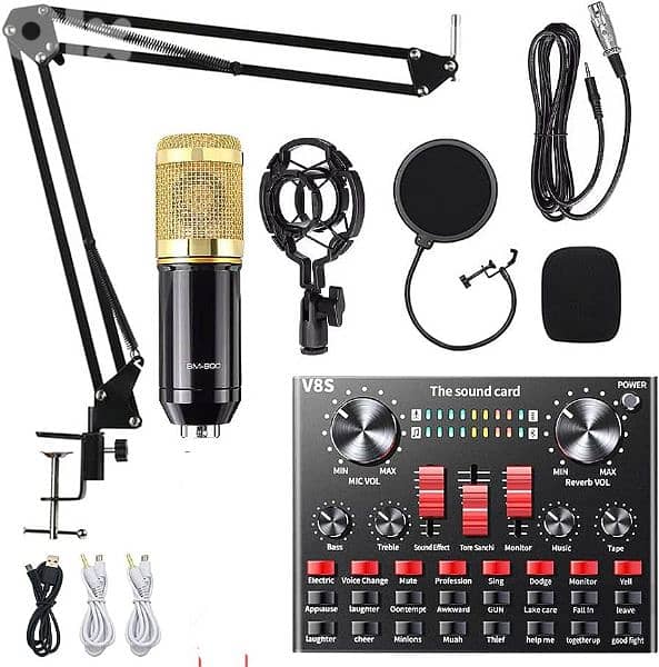sound card v8s with microphone and stand 0