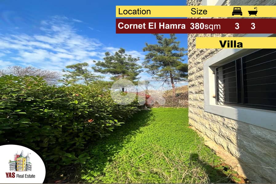 Qornet El Hamra 1000m2 Land | 380m2 Villa | Private Street | View | MY 0