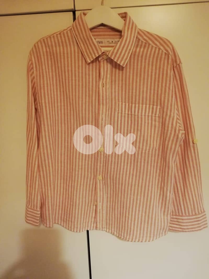 Zara pink striped linen shirt 0