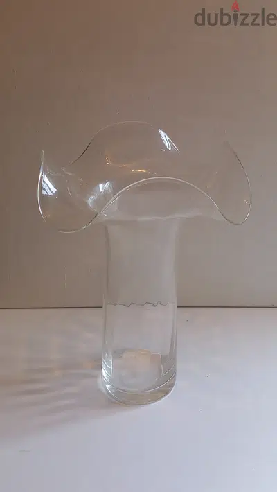 Vtg IVV Italy Hand Blown Ruffled Top Art Clear Glass Vase
