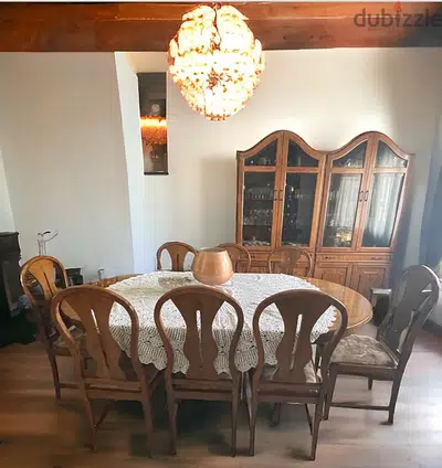 Dining Table :8 chairs, table, vitrine خشب زين