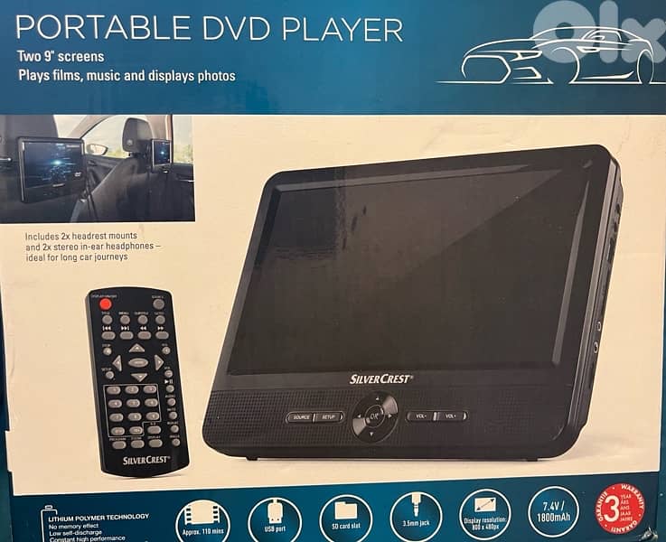 Silvercrest portable car dvd player 9 inch 2