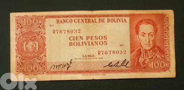 1962 Bolivia 100 Pesos old banknote