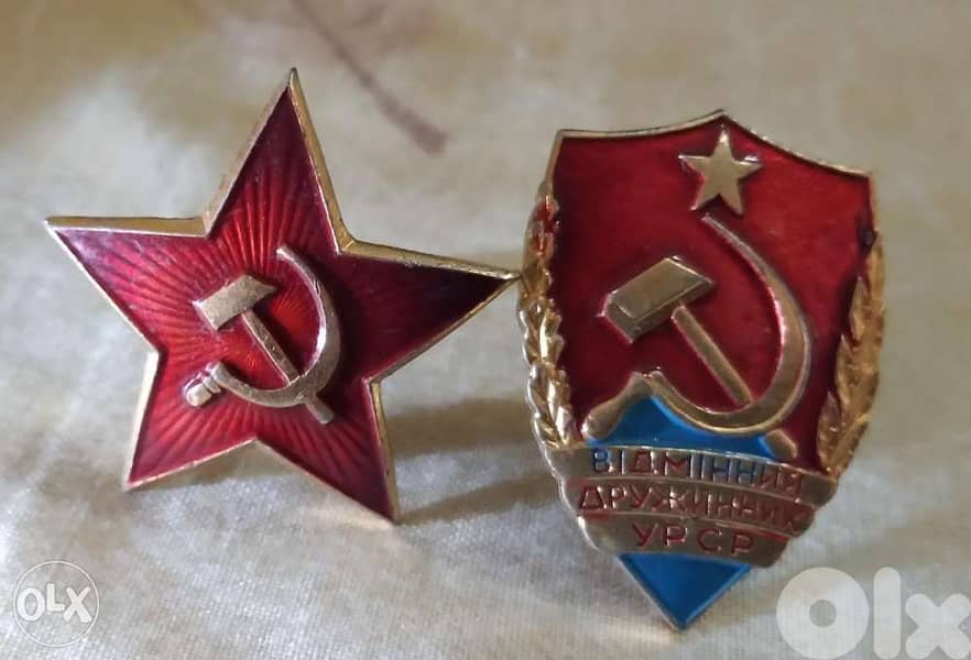 Two USSR Soveit Union Pins Star Soveit star & Soveit Sheild 0