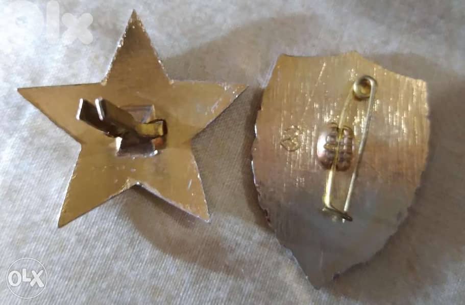 Two USSR Soveit Union Pins Star Soveit star & Soveit Sheild 1