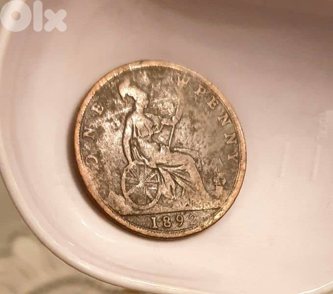 1892 Q. Victoria England one penny bronze coin 1