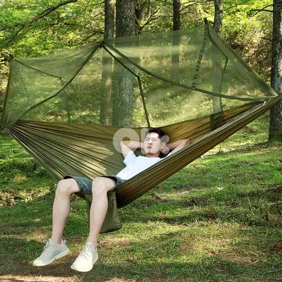 Outdoor Sleeping Hammock with Mosquito Netting, Green, 200Kg