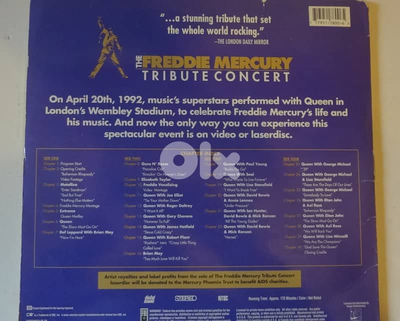 The Freddie Mercury tribute concert 2* laserdiscs gatefold 1