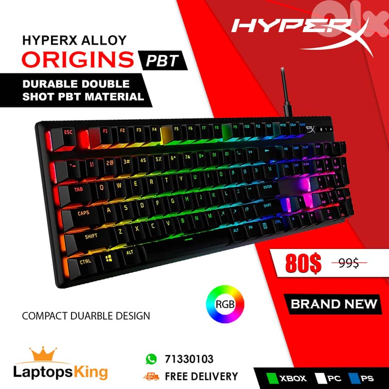 HYPERX ALLOY ORIGINS PBT RGB MECHANICAL GAMING KEYBOARD 0