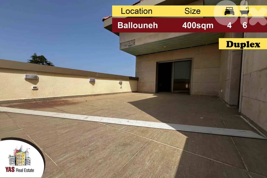 Ballouneh 400m2 | 250m2 Terrace | Duplex | Generous Dimensions | AC | 0