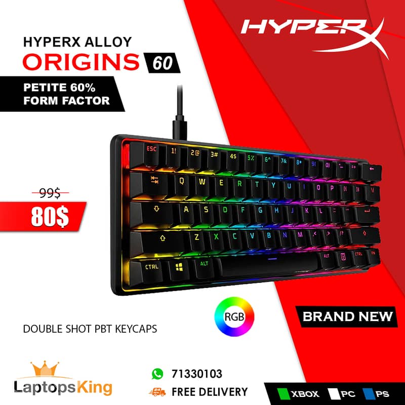 HYPERX ALLOY ORIGINS 60 RGB MECHANICAL GAMING KEYBOARD 0